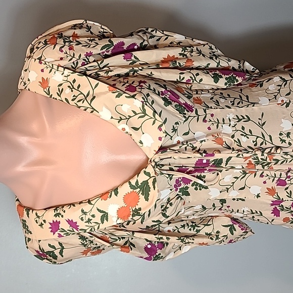 La Ligne Silk Floral Midi Dress Size 0 Empire Waist Cottage Parisian Luxury - Picture 12 of 14